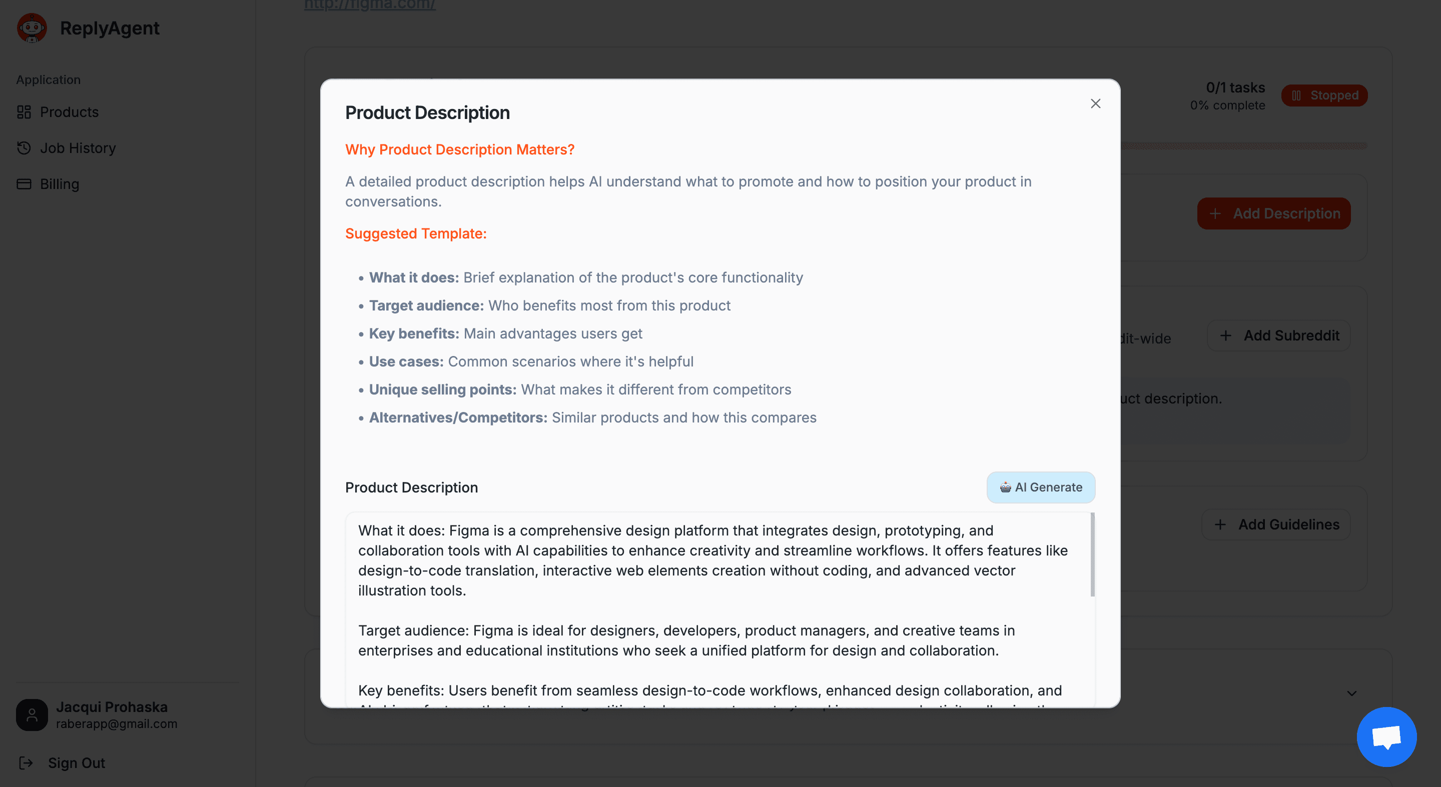 Configure AI Reddit comment generator settings